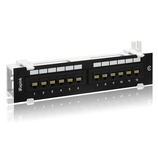 Rapink Patch Panel 12 Port Cat6 10G Support, Network Patch Panel