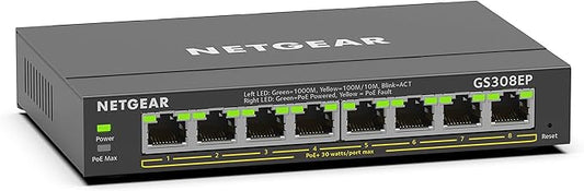 NETGEAR GS308EP 8-Port PoE+ Gigabit Ethernet Smart Managed Switch – 62W, Desktop or Wall Mount