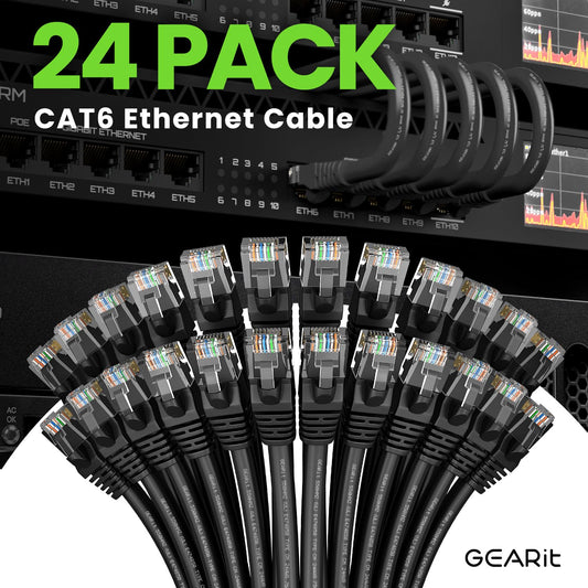 GEARit Cat 6 Ethernet Cable Pack - 24-Pack 5 ft Cat6 Ethernet Patch Cables